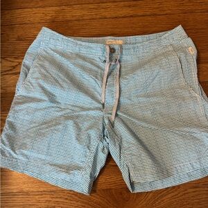 Men’s Aqua and White Checkered Swim Trunks by Onia, size 36